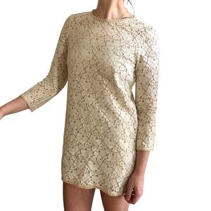 French Connection Cream Lace 60s Mini Shift Dress Tunic Keyhole Back XS / S / 2